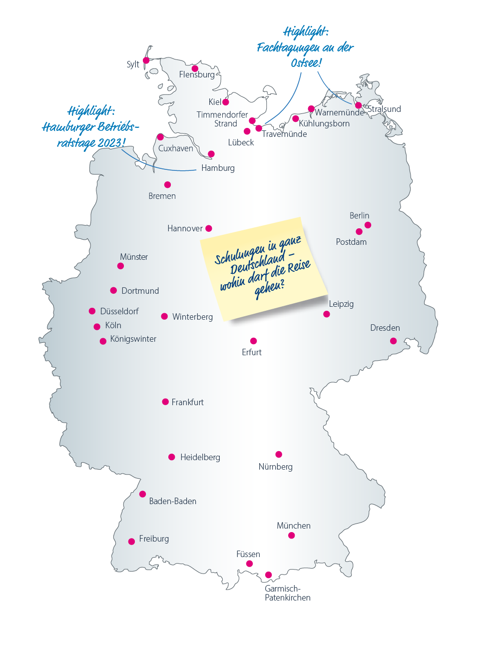Alle orte der BIS Betriebsrats Intensivschulungen GmbH